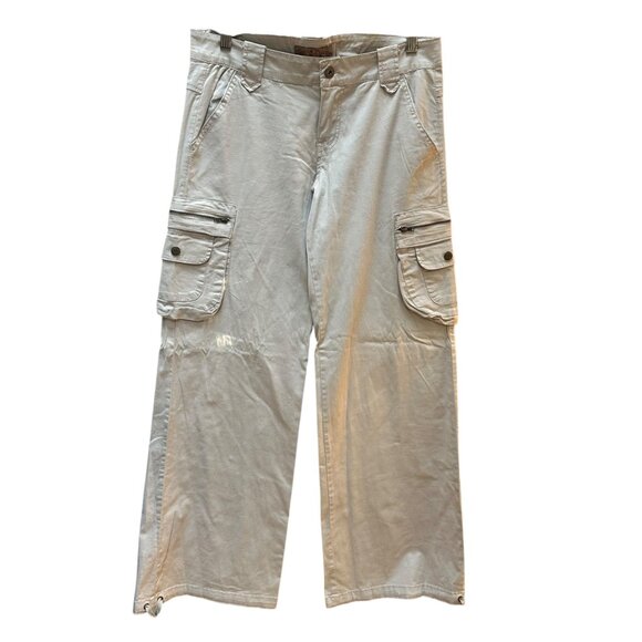 Vintage Paris‎ Blues Cargo Pants Beige Wide Leg Drawstring Hem Lagenlook Size 5 - Picture 1 of 8